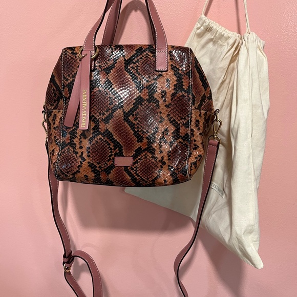 Frances Valentine Sabrina Snake Embossed Leather Satchel-Pink - Picture 7 of 14